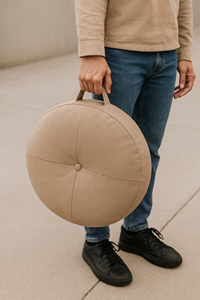 PAZARACTİVE Kapuçino Yuvarlak Yer Minderi Yer Pufu Çok Amaçlı Puf Yastık 60x60