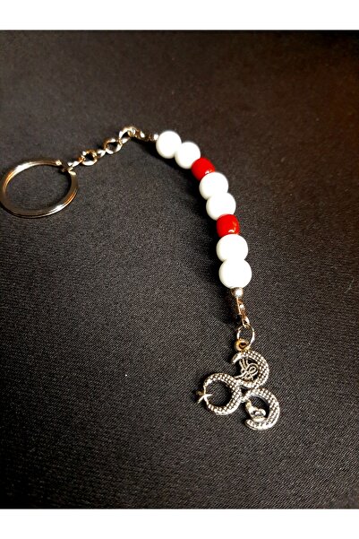 MRYart سلسلة مفاتيح / إكسسوار حقيبة مزين باللونين الأحمر والأبيض مكون من 3 نصف قمر