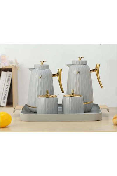 Alostoura Legendary Thermos Set for Tea and Coffee with Serving Tray and Sugar and Tea Containers