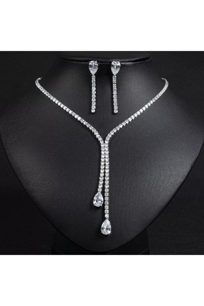 Flaner Paris Accessorize Jaleh-Shiny Crystal Stone Stylish Women's Necklace – Luxury Jewelry for Special Occasion, Invitation and Evening Dresses