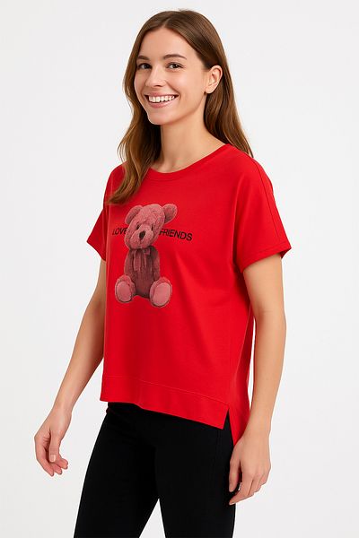 FOR WOMEN Girls' Red Love Friends Teddy Bear T-Shirt