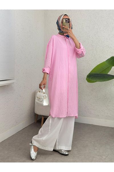 Modamorfo Oval Cut Karash Long Casual Tunic -Pink