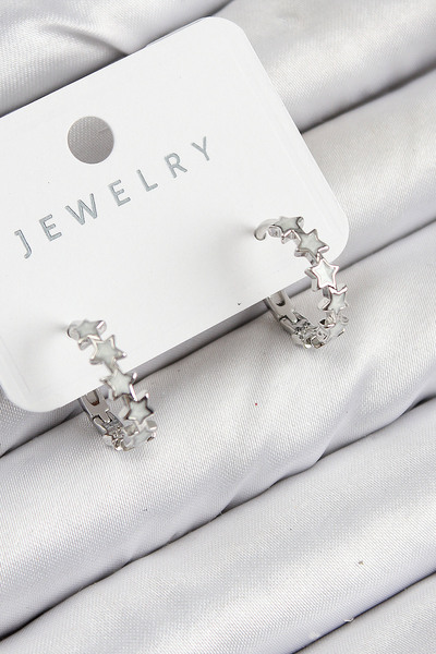 Clariss أقراط نحاسية من حجر الزركون ستار موديل فضي اللون للنساء