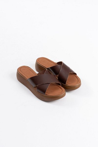 ripuvainen Floare Women's Flat Genuine Leather Slippers - Bitter Brown