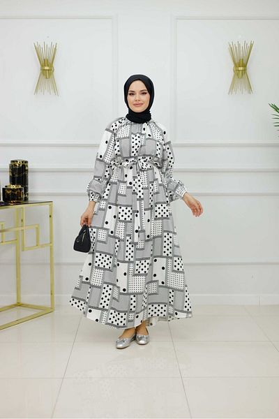 Valens Butik Women's Hijab Dress Patterned & Belted Dress