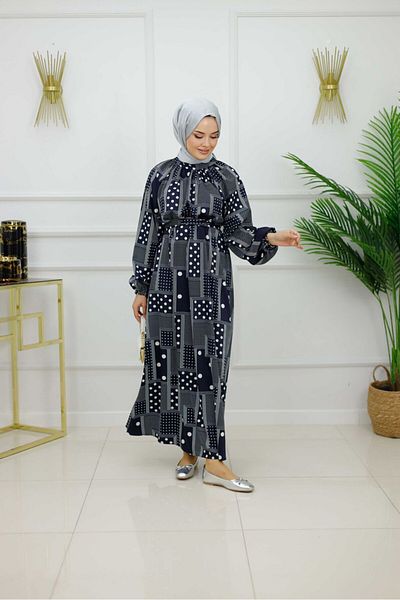 Valens Butik Women's Hijab Dress Patterned & Belted Dress
