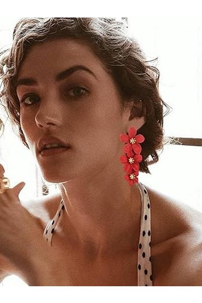 BirYıldızOl Vintage Flower Earrings with 3 Rows of Flower Detail