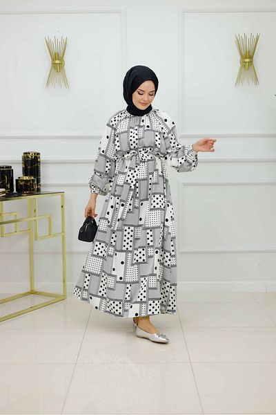 Valens Butik Women's Hijab Dress Patterned & Belted Dress