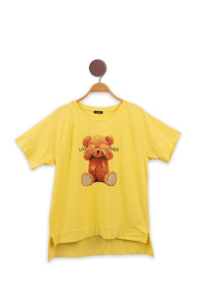 FOR WOMEN Girls' Yellow Love Friends Teddy Bear T-Shirt