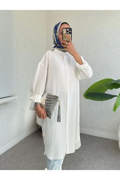 Modamorfo Oval Cut Karash Long Casual Tunic -White