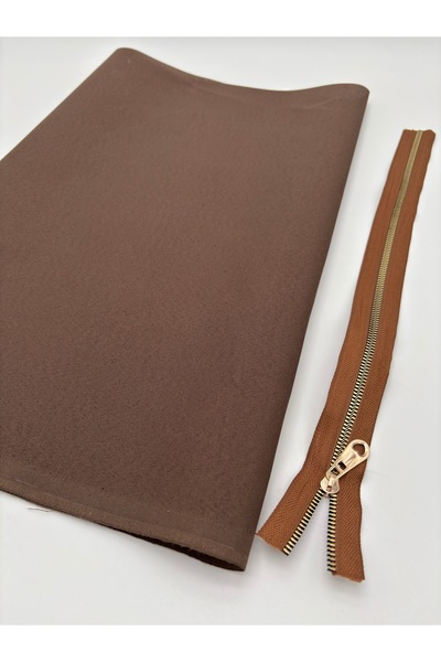 kumasfabrik 120X50 cm Cotton Bag Lining (Brown) 45 cm Zipper - Hearted Handle
