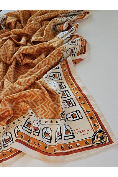 Webinay Home Roman Themed F Pattern Voile Silk Shawl Silk Scarf Hijab Roman Pattern