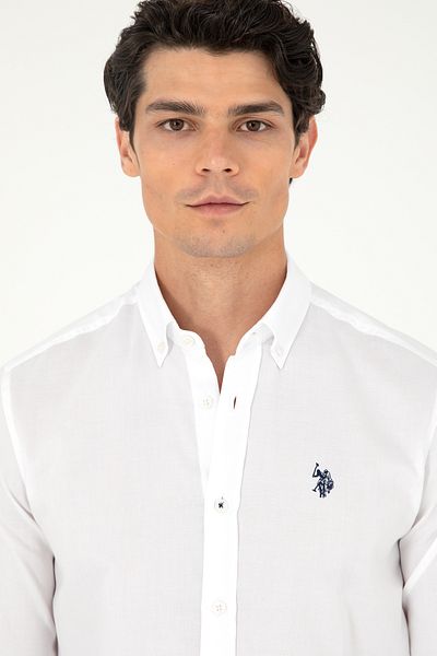 U.S. Polo Assn. Men's White Shirt With Buttons At The Collar