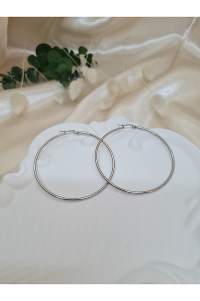 ZEYM COLLECTION Women's Silver Color Stainless Steel Oversized Large Hoop Earrings – Minimal and Stylish Design