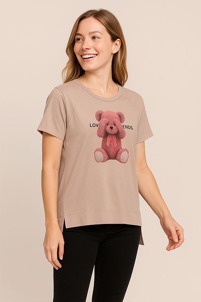 FOR WOMEN Girls' Beige Love Friends Teddy Bear T-Shirt