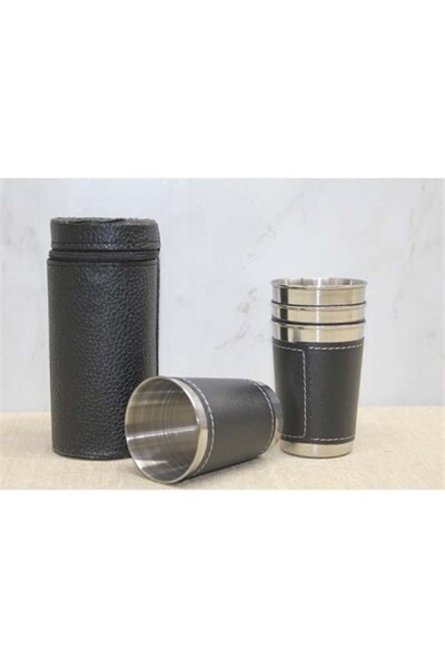 Hobibahçem 4-Piece Shot Glass with Genuine Leather Case