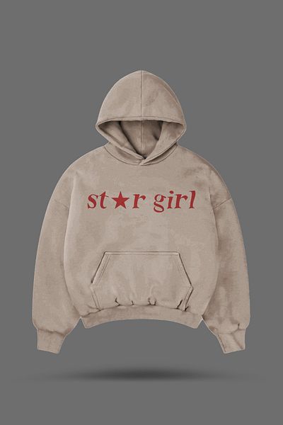 EVIus Oversize Star Girl Printed Hooded Beige Sweatshirt