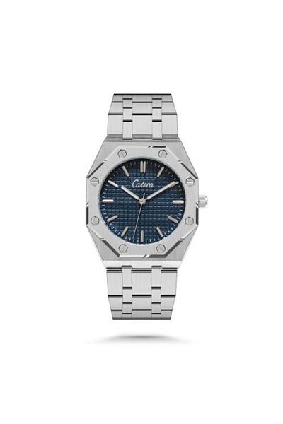 catera Men's silver-tone steel watch with a navy dial