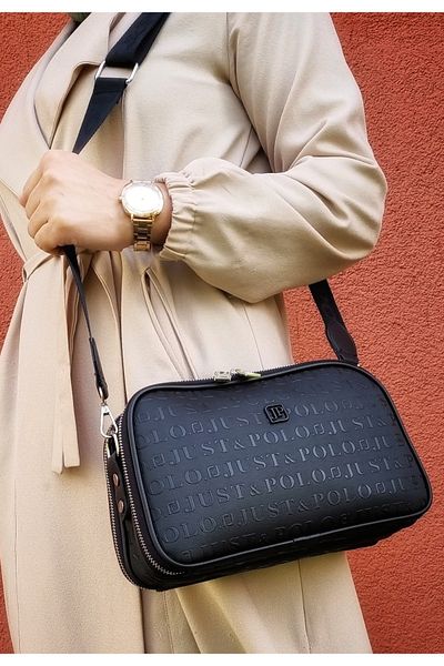 Just Polo Justpolo Women's Black 5 Compartment Adjustable Long Strap Shoulder Bag Messenger Bag