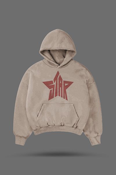 EVIus Oversize Star Printed Hooded Beige Sweatshirt