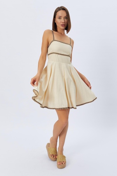 Chef d'atelier Rochie de damă din paie cu bretele, cu fermoar, căptușită în i...