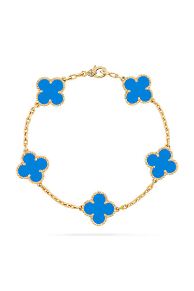 D&D Dora&Dora & Arples Vintage Alhambra Bileklik, 5 motif Yonca Sarı - Mavi, ...