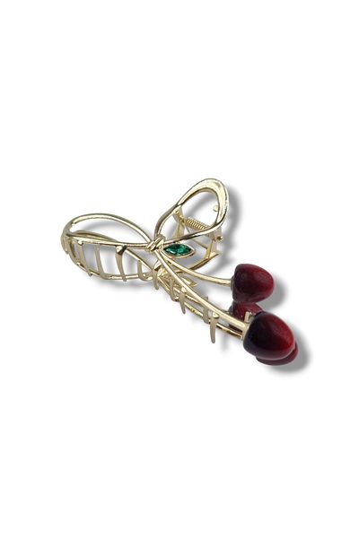 Osha Aksesuar Cherry Motif Ribbon Metal Latch Buckle