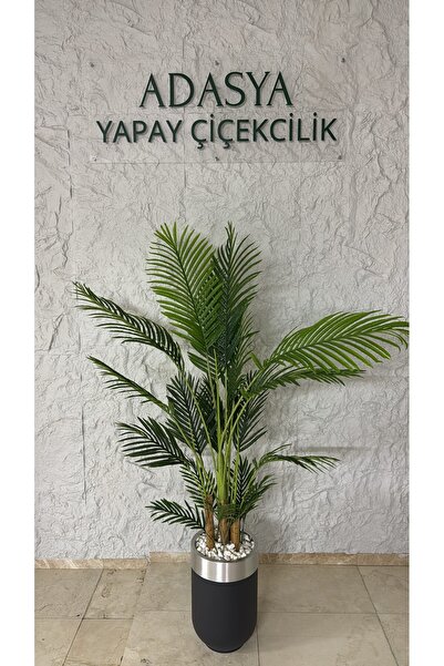 Yapay Areka Ağacı 180 Cm 20 Yaprak Siyah Gümüş Metal Darbuka Saksıda