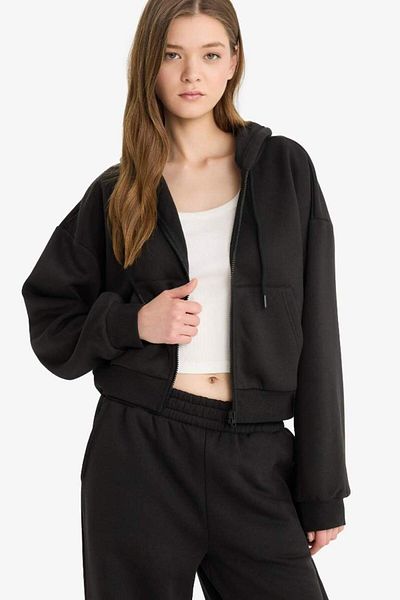 DeFacto New Season Coool Cropped Fit Hooded Thick Zippered Sweatshirt