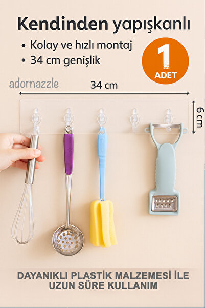 adornazzle 5'li Şeffaf Askı, Süper Yapışkanlı Askı, Banyo Askısı, Kapı Arkası Askılık, Şeffaf 5'li Askılık