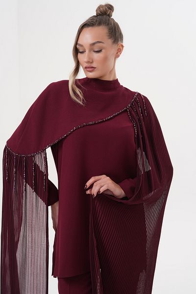 Marvella By Rasha Elegant Pleated Cape Pantsuit Set