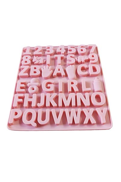 BV Silicone mold with Numbers, Letters, Foot, Hand, Baby Bottle, Dinosaur, Pacifier, 492COF