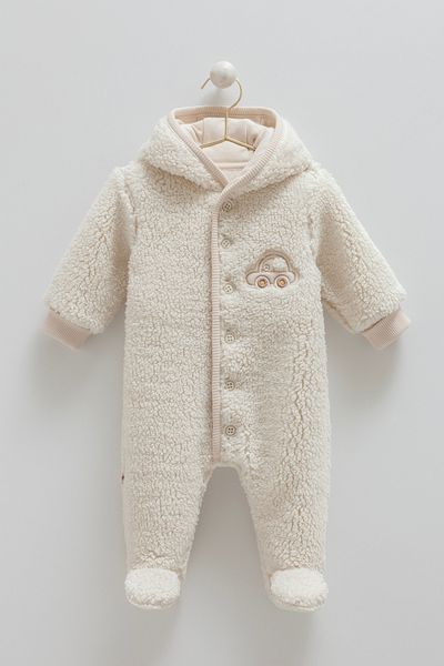 Caramell 100% Cotton Welsoft Baby Boy Jumpsuit (1-12 Months) Plush Winter Hooded Jumpsuit