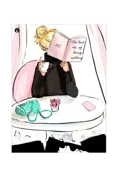 Generic Person Reading Book Themed Metallic Plate Pink/Yellow/White 20x15cm