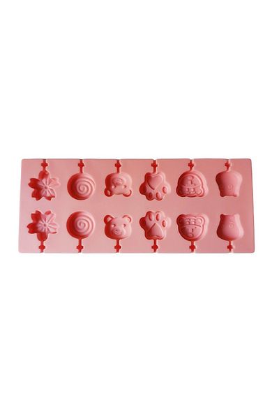 BV Silicone mold 12 cavities, Various models, Chocolate lollipops or Sugar lollipops, Pink, 312COF