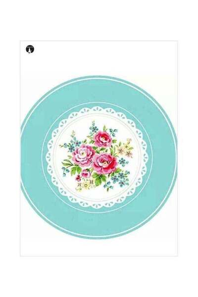 Generic Floral Themed Metallic Plate White/Blue/Pink 20x15cm