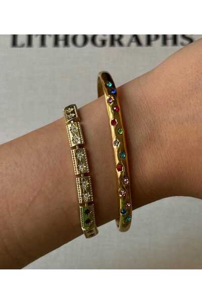 Bubbleatelier Çelik renkli yildiz gold kelepçe