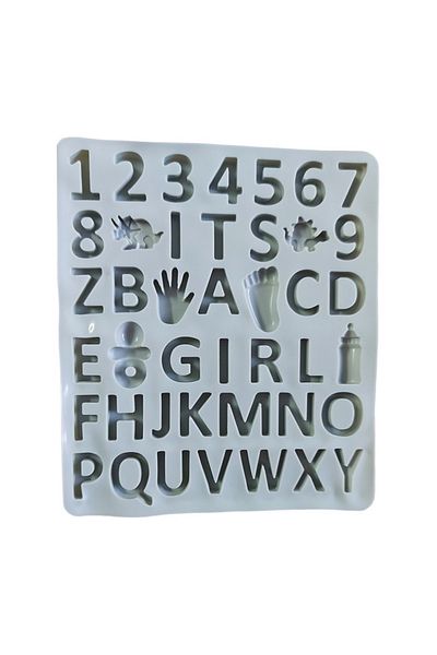 BV Silicone mold with Numbers, Letters, Foot, Hand, Baby Bottle, Dinosaur, Pacifier, 491COF