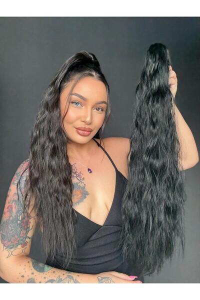 Suzan Peruk Siyah Afro Dalgalı Tokalı Mandallı Postiş At kuyruğu Ekstra uzun ...