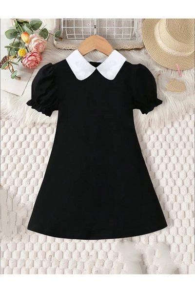 OEM Black dress with white collar for girls, suitable for school and kindergarten 7 years, 122 cm