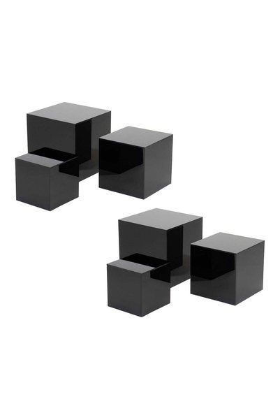 Generic Set of 2 Glossy Black Acrylic Cube Display Nesting Riser Stands with ...