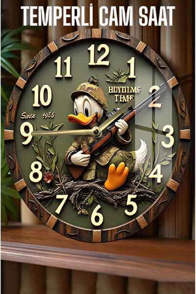 kutuTR Donald Duck Av Temalı 3D Görünümlü Temperli Cam Saat – 33 cm CSDW199