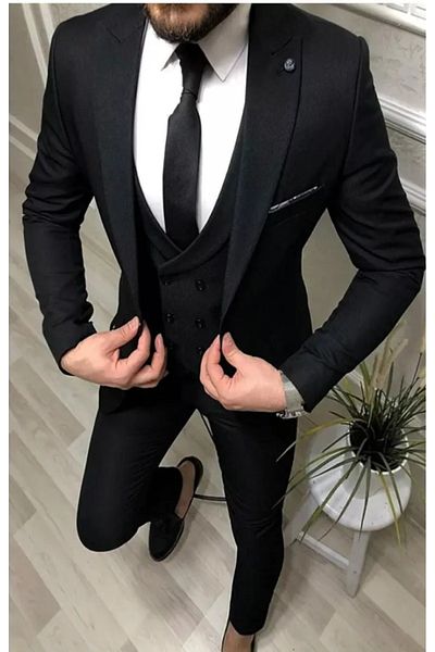 dehaine Men's suit, Black, consisting of Jacket, Pants, Vest
