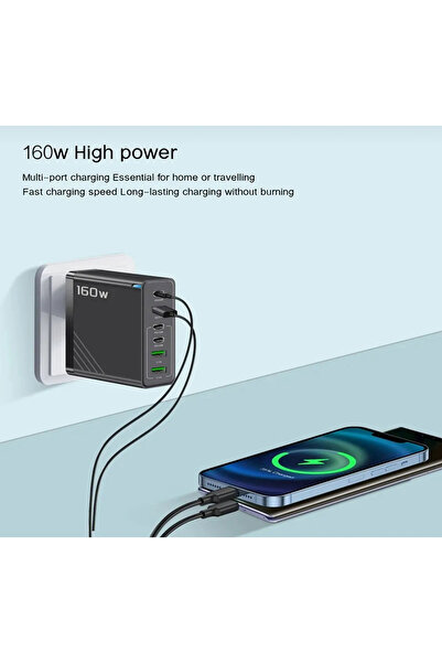 CNF 160W 6in1 Hızlı Şarj Adaptörü | 6 Port USB-C & USB-A | iOS Android Laptop Tablet Uyumlu