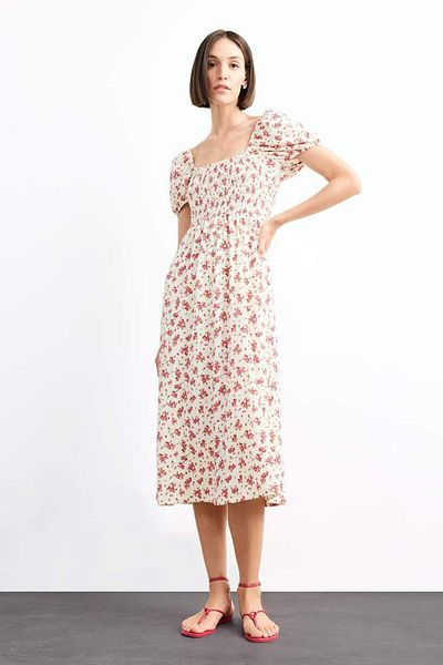 DeFacto New Season A-Line Floral Wrap Short Sleeve Midi Dress
