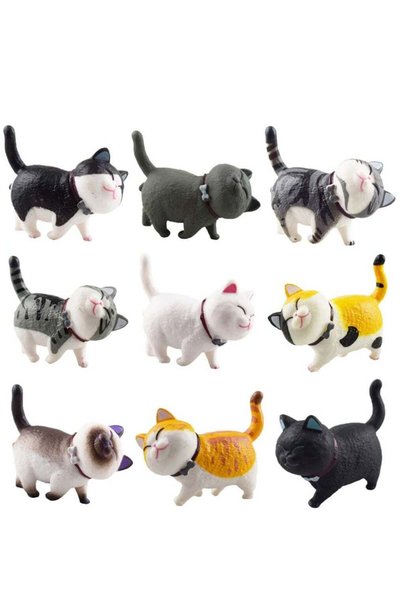 Generic Cat Figurines Decors 9pcs Miniature Cat Figurines Mini PVC Animal Fig...