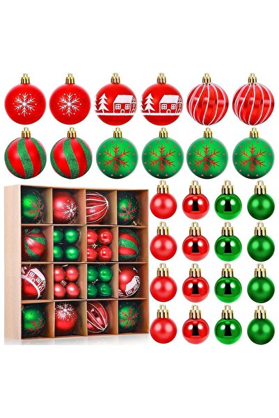 Generic Christmas Ball Ornaments, Plastic – Red & Green, Set of 44