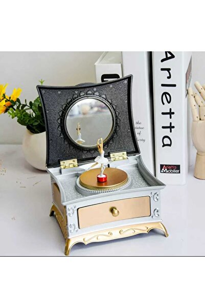 mr shopping MR Vintage Balerin Müzik Kutusu Makyaj Aynası Takı Kutusu
