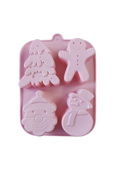BV Silicone cake mold, Christmas theme, Tree, Santa Claus, Gingerbread man, Snowman, 4 cavities, 487COF