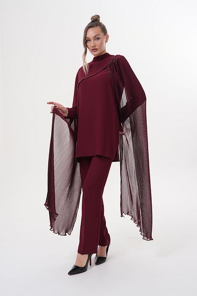Marvella By Rasha Elegant Pleated Cape Pantsuit Set